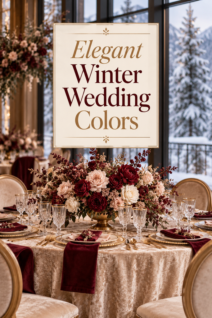 Burgundy, blush, and champagne winter wedding color palette