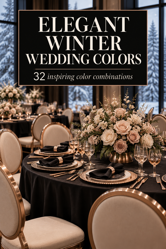 Elegant black and rose gold winter wedding reception