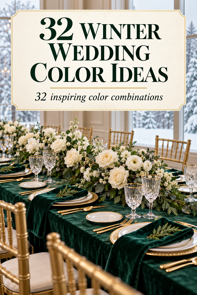 Emerald and gold winter wedding tablescape