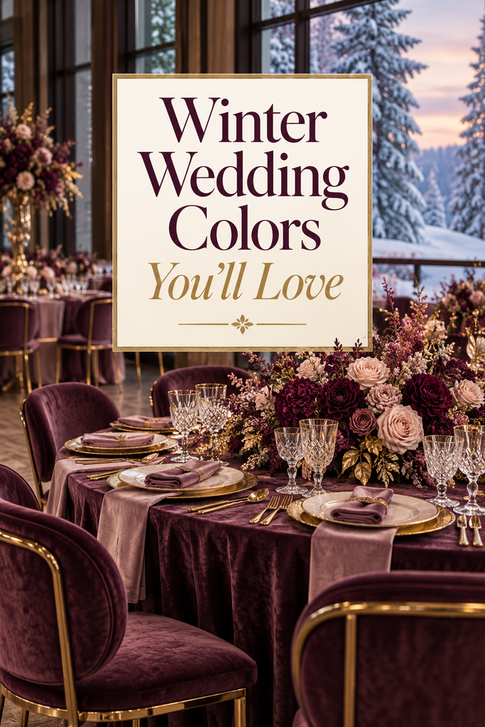 Plum, mauve, and gold winter wedding color palette