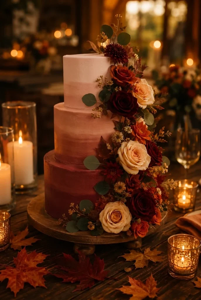 Merlot ombre wedding cake with blush to wine gradient
