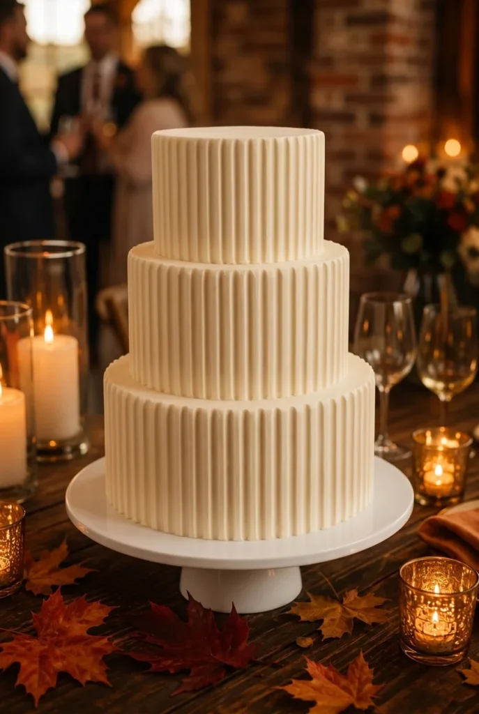 Textured ribbed minimalist ivory wedding cake