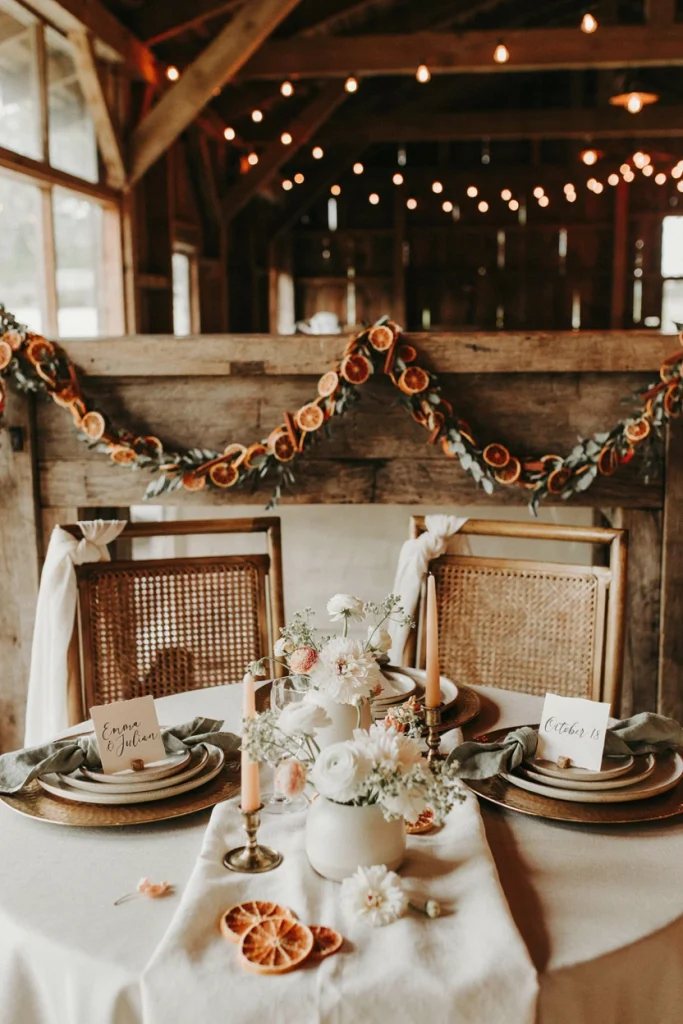 Dried orange slice and cinnamon stick garland on a mantel