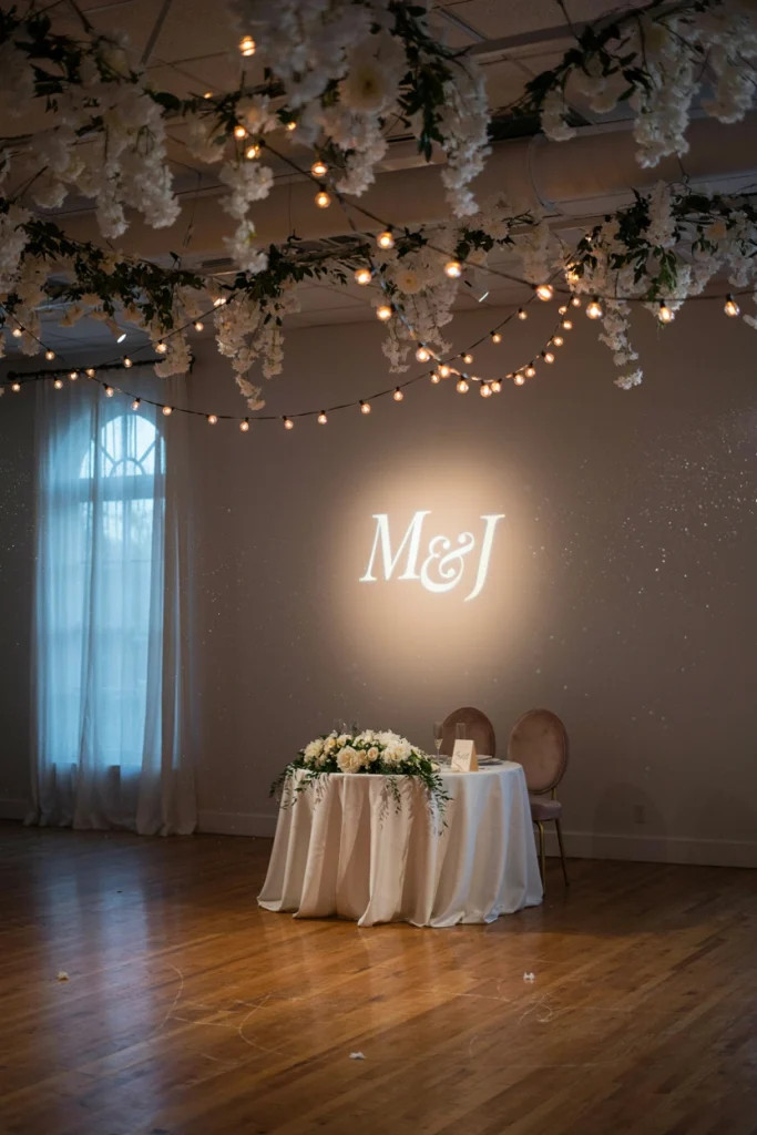 Couple's first dance under artificial indoor snowfall