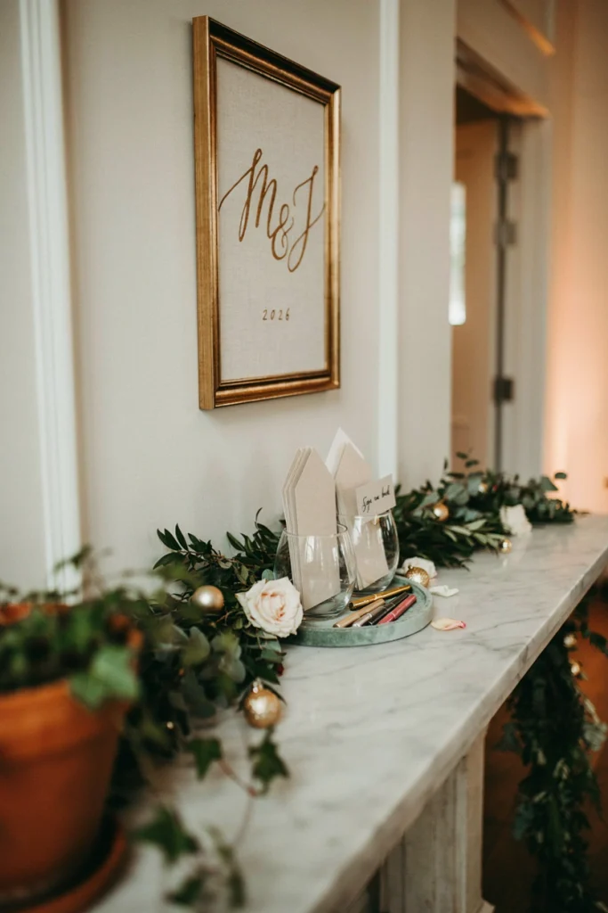 Guest book alternative with clear glass ornaments and a marker