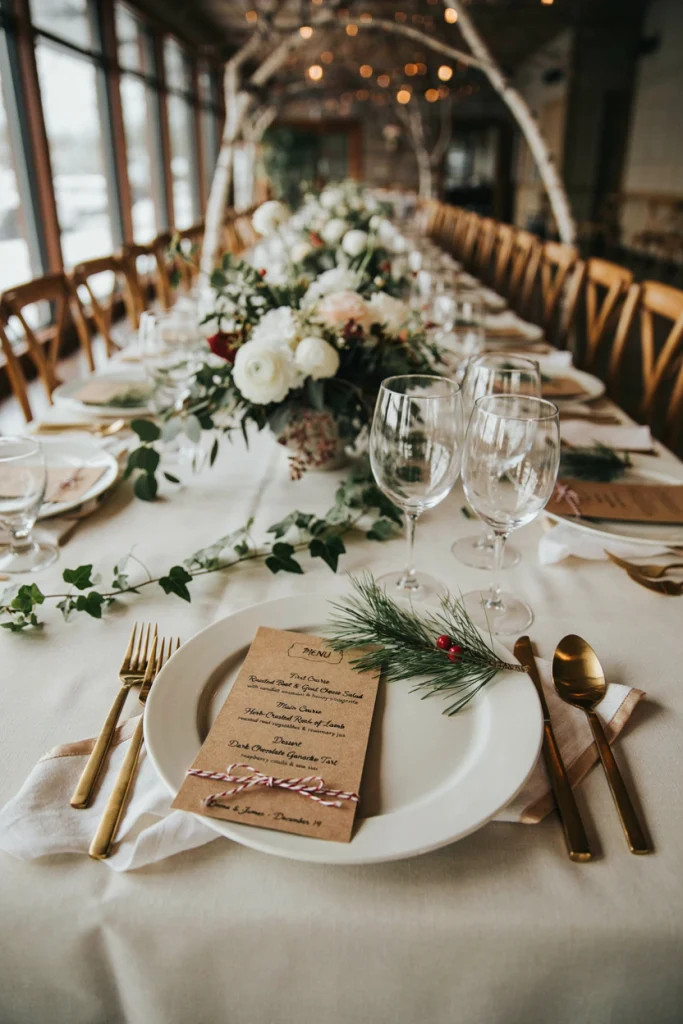 Kraft paper wedding menu tied with baker's twine