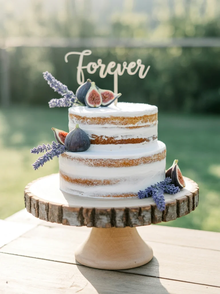 Hand-painted boho wedding cake in soft clay tones with delicate watercolor floral detail