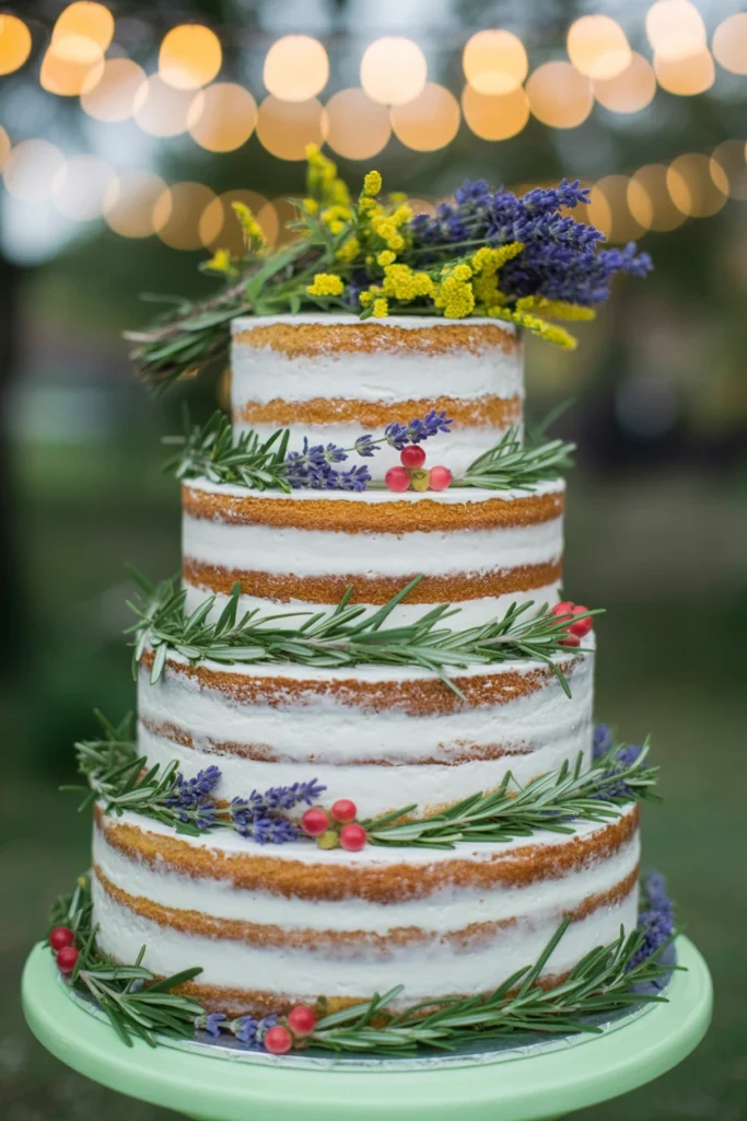 Sunlit Naked Cake with Trailing Greenery