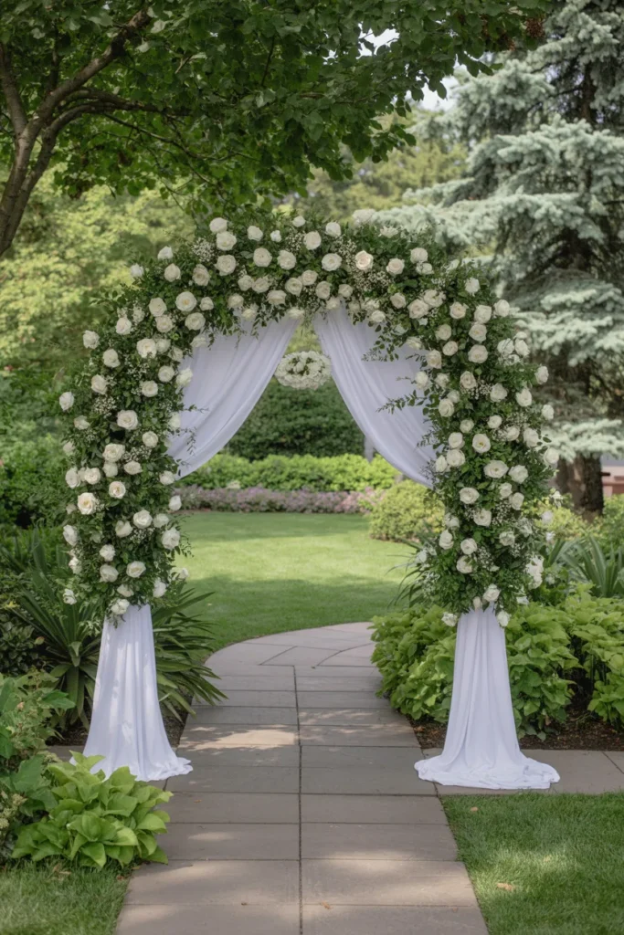 Flower-Covered Wooden Arch Overflowing with Seasonal Blooms