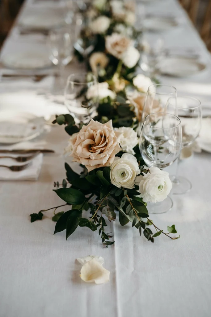 Monochromatic white and green wedding tablescape