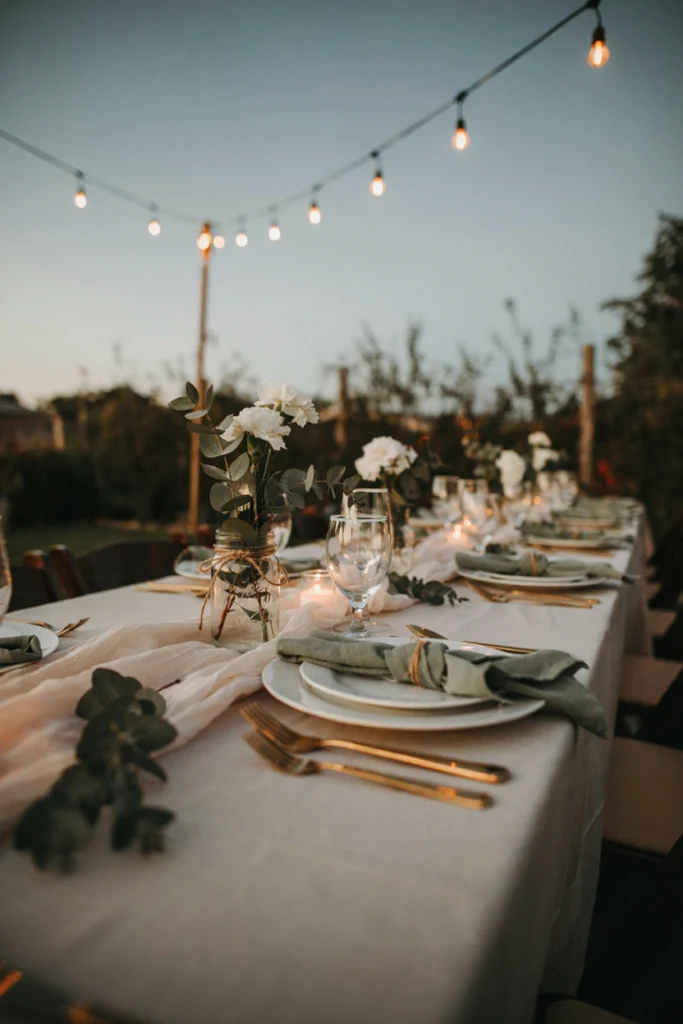 DIY eucalyptus and white carnation cluster in a mason jar, a budget wedding centerpiece idea