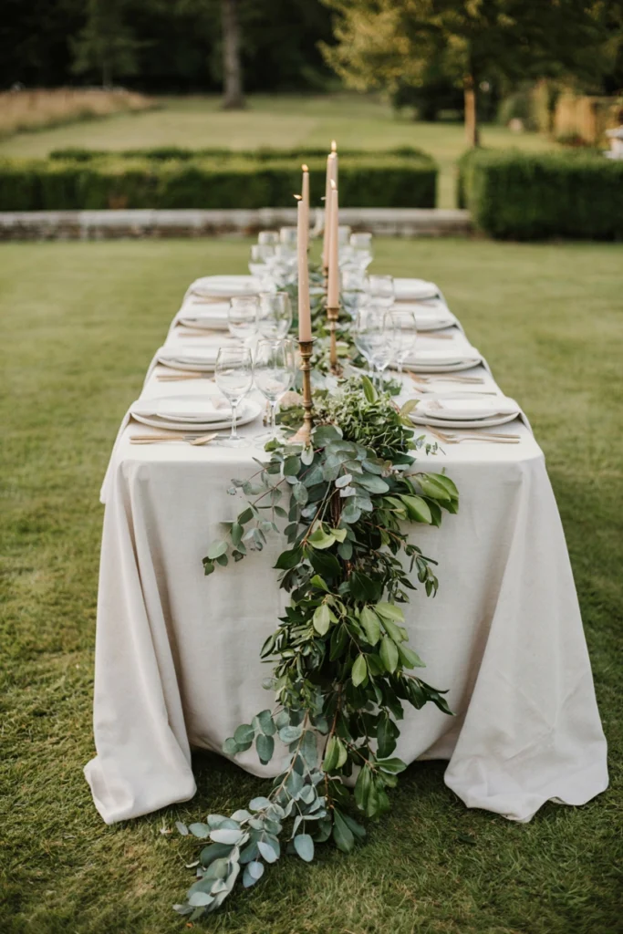 Trailing greenery table runner without flowers