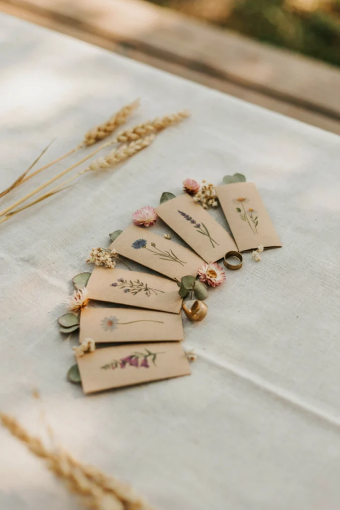 Wildflower seed packet wedding favors with kraft paper design