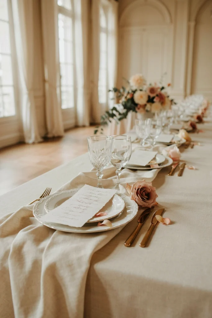 Folded ivory menu card with handwritten brown ink calligraphy
