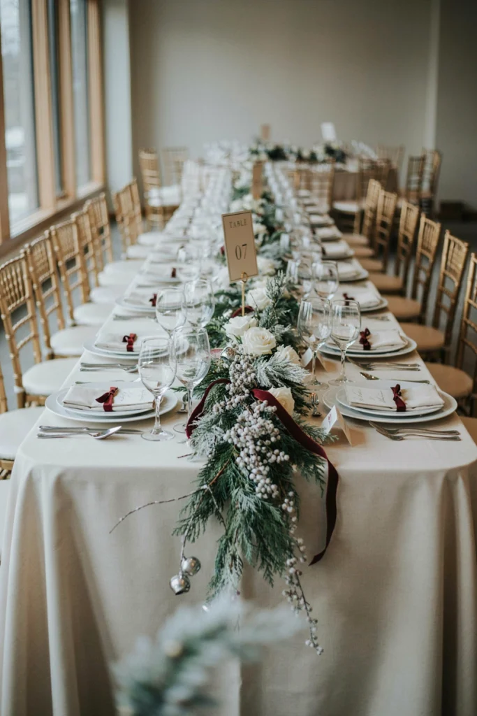 Frosted white berry garland with small silver bells