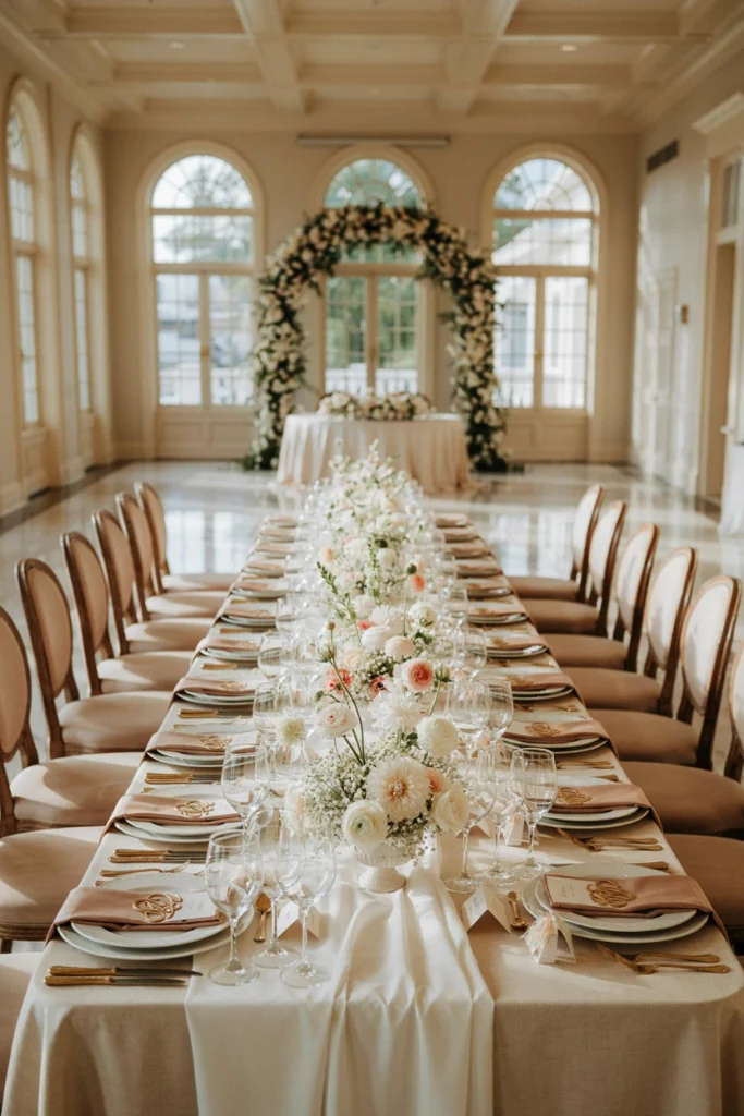 Silk napkins embroidered with the couple's monogram in metallic thread