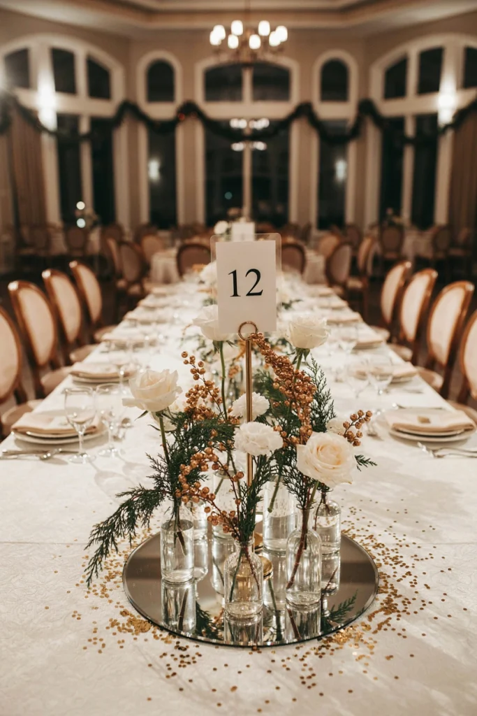 Candle cluster on a round mirror base centerpiece